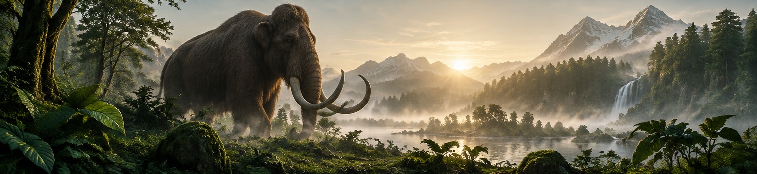 An original imagined mammoth in a misty forest